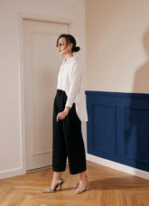 Wide-Leg High-Waist Crepe Pants with Tailored Finish